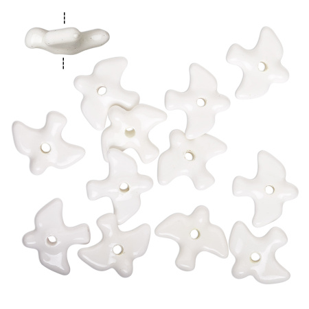 Бусина фарфоровая, 23х21х7мм, птичка, белая, 1 шт.