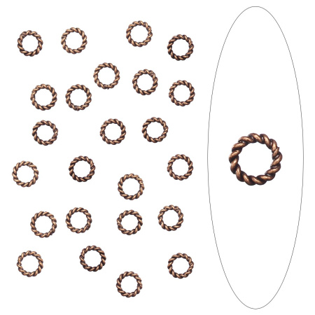 Соединительное колечко, 6мм (толщина 1.0мм, внутренний размер 4мм), витое, неразъемное, базовый материал - латунь, медное с чернением, 1 грамм