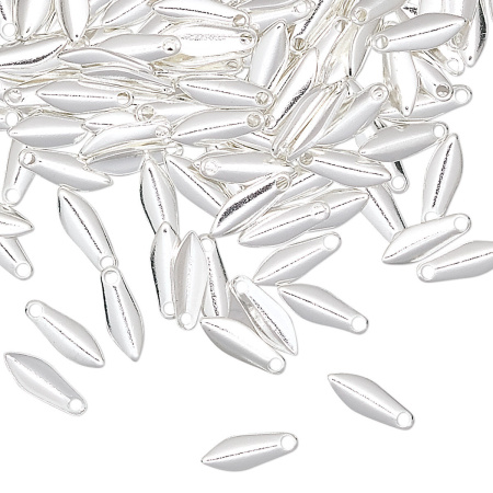 Подвеска, 8х3мм, капелька, базовый материал - латунь, посеребренная, 10 шт.