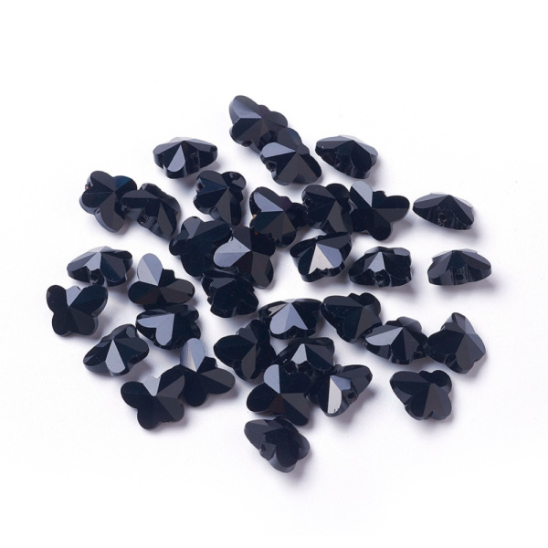 <p>Изящная стеклянная бусина - бабочка черного цвета, непрозрачная. Оттенок может отличаться от фотографии. Имитация бабочек Сваровски. Отверстие около 0.9 мм. Цена за 5 шт.</p><p>ВНИМАНИЕ: на бусинах возможны небольшие царапинки и щербинки по краю.</p>