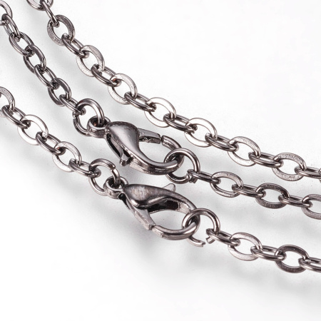 Цепочка с замком, 4х3мм, базовый материал - железо, вороненая сталь, 45 см, готовая, 5 шт.