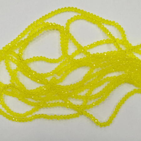 Бусины стеклянные, 3х2мм, граненые, рондели, желтого цвета, 160 шт., низка