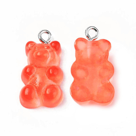Подвеска акриловая, 21х11х6.5мм, желейный мишка, базовый материал - акрил, клубника (красно-оранжевый), 1 шт.