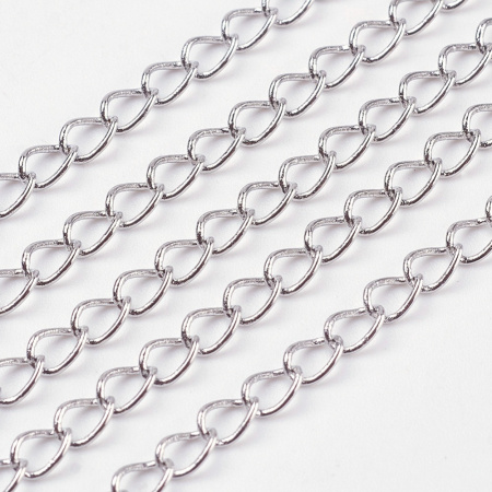 Цепочка отрезная (без замка), 3.5-4х2.5-3мм, витая, базовый материал - железо, стального цвета, 2 метра