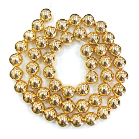 Бусины каменные, гематит, металлизированный (гальванизированный), золотой, 8мм, 44 шт., низка