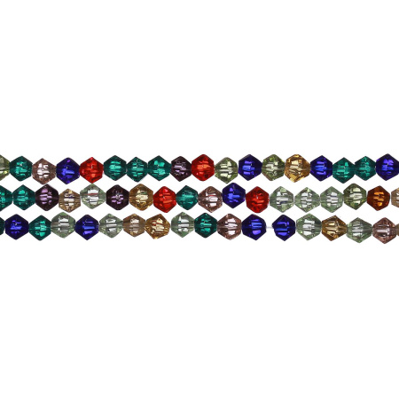 Бусины стеклянные, 4-5мм, граненые, биконусы, микс цветов, 72 шт., низка
