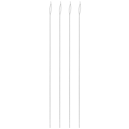 <p>Набор из 4 гибких тонких игл с большим складывающимся ушком. Сделаны из нержавеющей стали. Толщина иглы - около 0.3 мм, длина около 6.4 см. Произведены в Индии американской компанией Beadalon. Цена за 1 набор.</p>