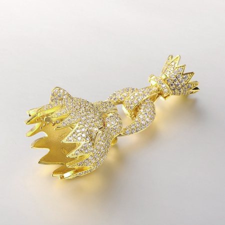 <p>Фурнитура для бижутерии Милано класса люкс (MILANO LUX). Качественный компонент для бижутерии - очень эффектный, крупный защелкивающийся (складной) замок в форме головы пантеры (льва) для сотуара или колье. Этот замочек станет центральной частью украшения. Внутри концевиков имеются скрытые петельки для закрепления концов украшения или кисточки. Внутренний диаметр концевиков - около 19 мм и 11 мм. Инкрустация фианитами кристально-прозрачного и тёмно-розового цветов в технике паве. Оттенок может отличаться от фотографии. Пример использования таких застёжек в качестве концевиков для лариата с кисточками - на последней фотографии. Цена за 1 шт.</p><p>ВНИМАНИЕ: на покрытии снизу возможны небольшие неровности.</p>