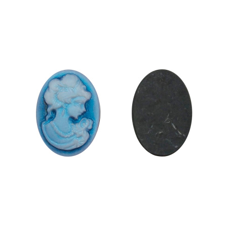 Камея акриловая, 18х13мм, девушка с розой, синий перламутр на черном, 1 шт.