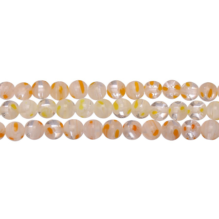 Бусины миллефиори, 6мм, белые с желтыми цветами, 65 шт., низка