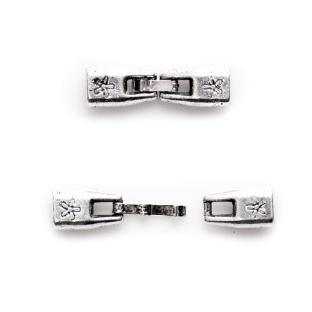 Застежка-концевик, 36х9мм (внутренний размер 6х3мм), защелкивающаяся, с цветочками, базовый материал - цинковый сплав, стиль тибетское серебро, 2 шт.