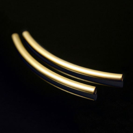 Бусина металлическая, 45х2.6мм, Корея, трубочка изогнутая, базовый материал - латунь, матовая позолоченная, 1 шт.