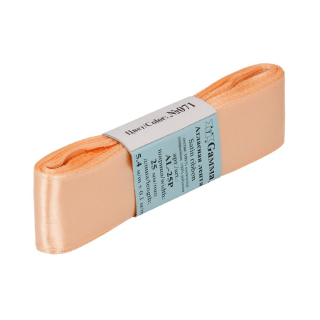 Лента атласная, Gaммa, 25мм, светло-оранжевая №071, моток, 5 метров Лента атласная, Gaммa, 25мм, светло-оранжевая №071, моток, 5 метров