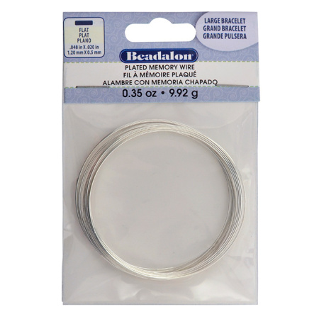 Проволока с памятью, 55-57х1.2х0.5мм, Beadalon, для браслета, плоское сечение, посеребренная, 9.92 грамма (ок.12 витков)