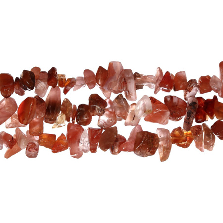 <p>Низка бусин из натурального оранжево-красного сердолика (карнеола, карнелиана). Бусины - сколы неправильной формы. В низке около 260 бусин. Бусины отличаются по форме и размеру. Цена за одинарную низку 85 см.</p>