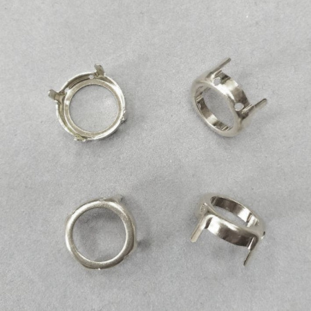 Оправа с цапами, 16мм, пришивная, форма круг, базовый материал - латунь, стального цвета, 1 шт.