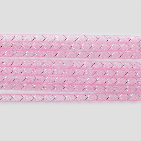 Бижутерная сетка-рукав, 8мм, розовая с серебристой нитью, 10 метров