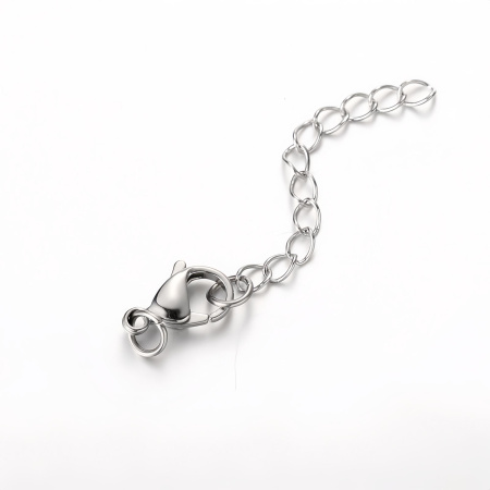 Застежка-карабин 15х9мм с удлиняющей цепочкой и соединительными колечками, базовый материал - нержавеющая сталь, без покрытия, 2 шт.