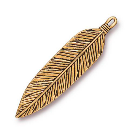 Подвеска, 72х17.1мм, TierraCast, перо большое, базовый материал - оловянный сплав, позолоченное с чернением, 1 шт.
