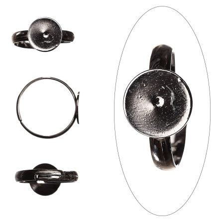 Основа для кольца, регулируемого размера, с платформой 10мм, базовый материал - латунь, вороненая сталь, 1 шт.