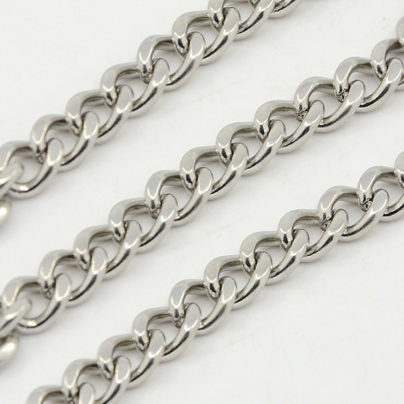 Цепочка отрезная (без замка), 6х4мм, витая, с алмазной гранью, базовый материал - нержавеющая сталь, без покрытия, 1 метр
