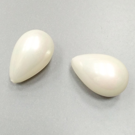 Бусина из ракушки, 22-26х16мм, полупросверленная, капля, жемчуг Майорика, цвет белый, 1 шт.