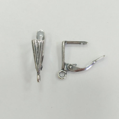 Швензы закрытые, 15х4.5мм, с английским замком, базовый материал - латунь, Треугольник с геометрическим узором, посеребренные с чернением, пара