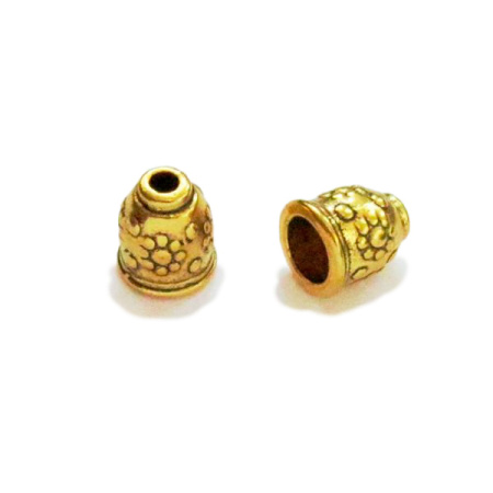 Цилиндр, 11х10мм (внутренний размер 7.5мм), с цветочками, базовый материал - цинковый сплав, золотистого цвета с чернением, 1 шт.