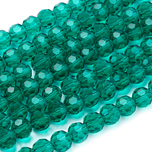 <p>Бюджетные бусины из стекла с довольно крупными гранями. Цвет морской волны. Оттенок может отличаться от фотографии и в разных поставках. Бусины могут немного отличаться по форме и размеру. Цена за 1 низку, около 90 бусин (низки формируются без проверки каждой бусины на дефекты).</p>