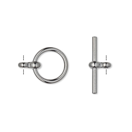 Застежка, 15.5х12мм, тогл, гладкий, базовый материал - цинковый сплав, вороненая сталь, 1 шт.