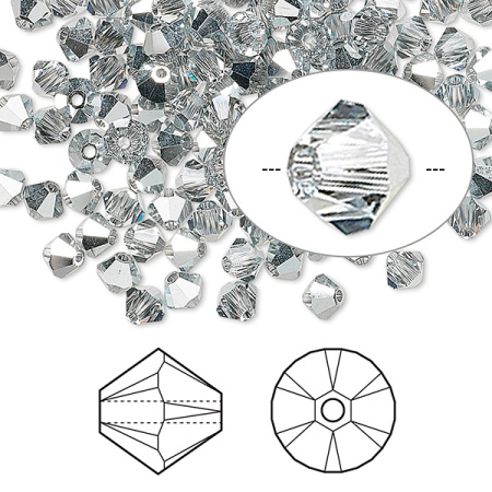 Бусина Swarovski, 4мм, Биконус (#5328), прозрачный с металлизированными гранями (цвет 001CAL), 10 шт.