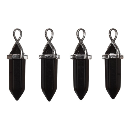 Подвеска каменная, 40х13х11мм, в форме кристалла, базовый материал - камень, агат черный с держателем стального цвета, 1 шт.