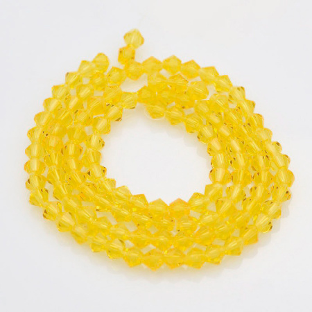 Бусины стеклянные, 4-5мм, граненые, биконусы, ярко-желтые, 100 шт., низка