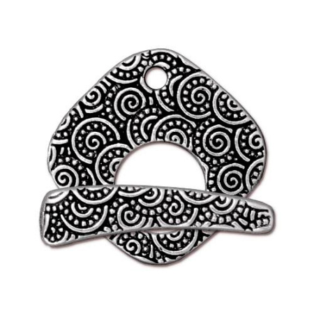Застежка, 24мм, TierraCast, тогл, ромб со спиральным узором, базовый материал - оловянный сплав, посеребренный с чернением, 1 шт.