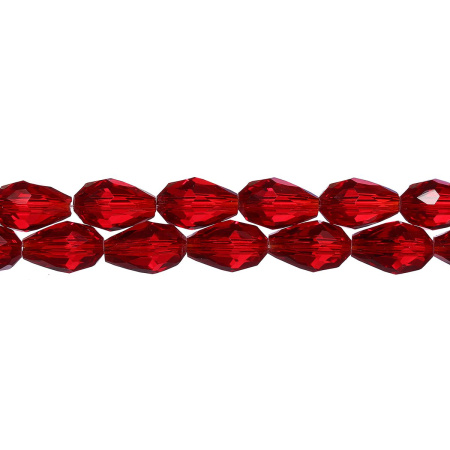 Бусины стеклянные, 12х8мм, капля, граненая, красная, 55 шт., низка