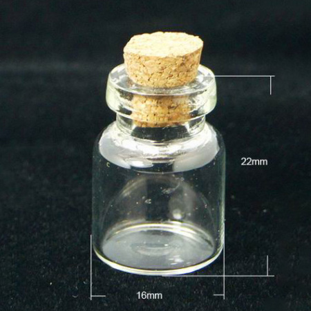 Бутылочка для декорирования, 22х15мм, базовый материал - стекло, стеклянная с пробкой, 1 шт.