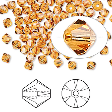 Бусина Swarovski, 4мм, Биконус (#5328), янтарный (цвет 203), 10 шт.