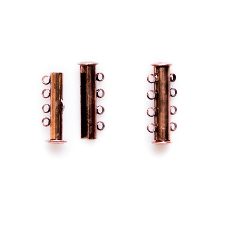 Застежка, 25х10мм, трубочка-слайдер на четыре нити, базовый материал - латунь, под медь, 1 шт.  УЦЕНКА