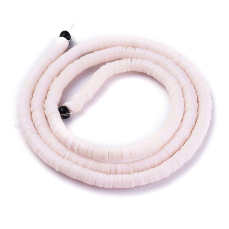 <p>Плоские круглые бусины - чипсы (диски, рондели heishi) ручной работы из полимерной глины (пластики). Бусины могут немного отличаться по форме и размеру. Оттенок может отличаться от фотографии. Цвет: светло-розовый. Бусины довольно мягкие, гибкие, напоминают каучук. Цена за низку длиной около 43 см, около 350-400 бусин.</p>