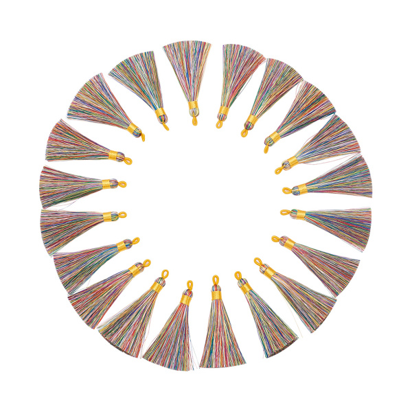 Кисточка декоративная, 75-85х9мм, полиэстер, разноцветная с жёлтым, 2 шт. <p>Изящная полиэстеровая кисточка с петелькой. Используется для создания сережек, кулонов (сотуаров), подвесок на сумки, четки и брелоки. Оттенок может отличаться от фотографии. Размер может немного отличаться от заявленного. Цена за 2 шт.</p>