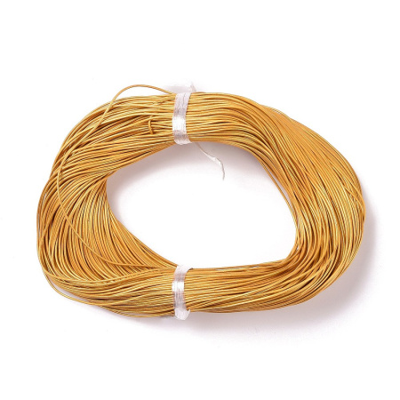 <p>Шнур из натуральной восстановленной кожи, окрашенный в золотисто-желтый цвет. Оттенок может немного отличаться от фотографии и в разных поставках. На покрытии возможны небольшие тёмные пятнышки. По возможности, шнур продается цельным куском, однако, может поставляться несколькими отрезами. Цена за 2 метра.</p>