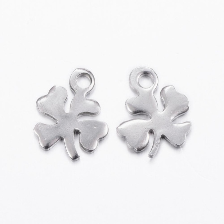 Подвеска, 11х9мм, лист клевера, базовый материал - нержавеющая сталь, без покрытия, 10 шт.