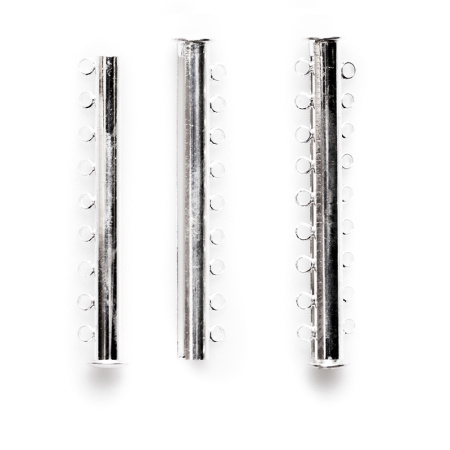 Застежка, 50х10мм, магнитная трубочка-слайдер на девять нитей, базовый материал - латунь, под серебро, 1 шт.