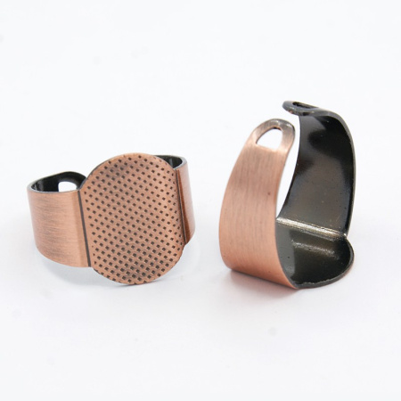 Основа для кольца, регулируемого размера, с плоской овальной платформой 15.3х12мм, базовый материал - латунь, медного цвета, 1 шт., УЦЕНКА