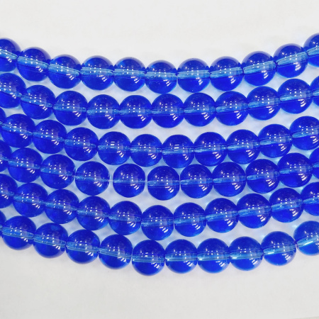 Бусины стеклянные, 8мм, синие, 40 шт., низка