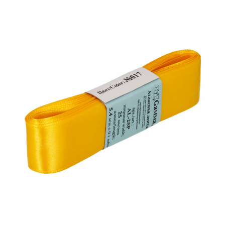 Лента атласная, Gaммa, 25мм, темно-желтая №017, моток, 5 метров Лента атласная, Gaммa, 25мм, темно-желтая №017, моток, 5 метров