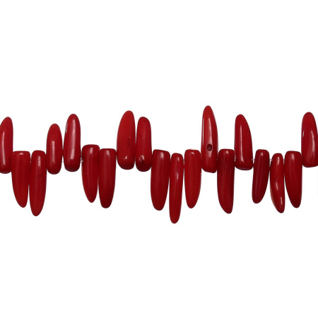 Бусины каменные, коралл, красный, 13х5мм, клык, 51 шт., низка