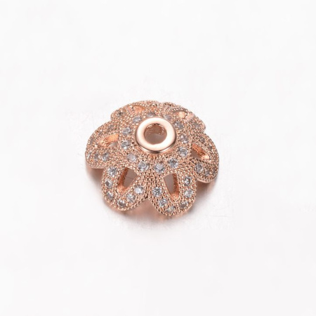 Шапочка для бусин (обниматель), 12х5мм, Milano, Цветочек с фианитами, базовый материал - латунь, под розовое золото, 1 шт.