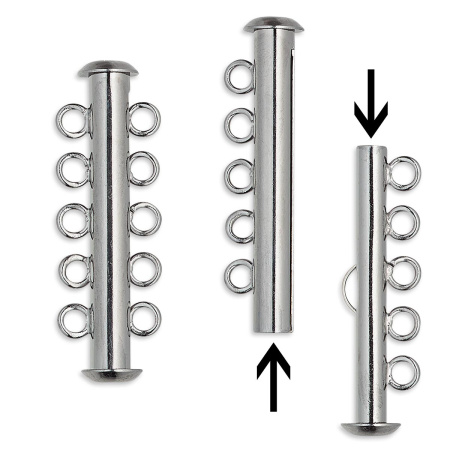 Застежка, 31х11мм, трубочка-слайдер на пять нитей, базовый материал - латунь, вороненая сталь, 1 шт.