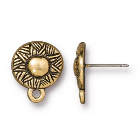 Пусеты, 14х12мм, TierraCast, Этника с петелькой, базовый материал - титан/пьютер, позолоченные с чернением, пара Пусеты, 14х12мм, TierraCast, Этника с петелькой, базовый материал - титан/пьютер, позолоченные с чернением, пара